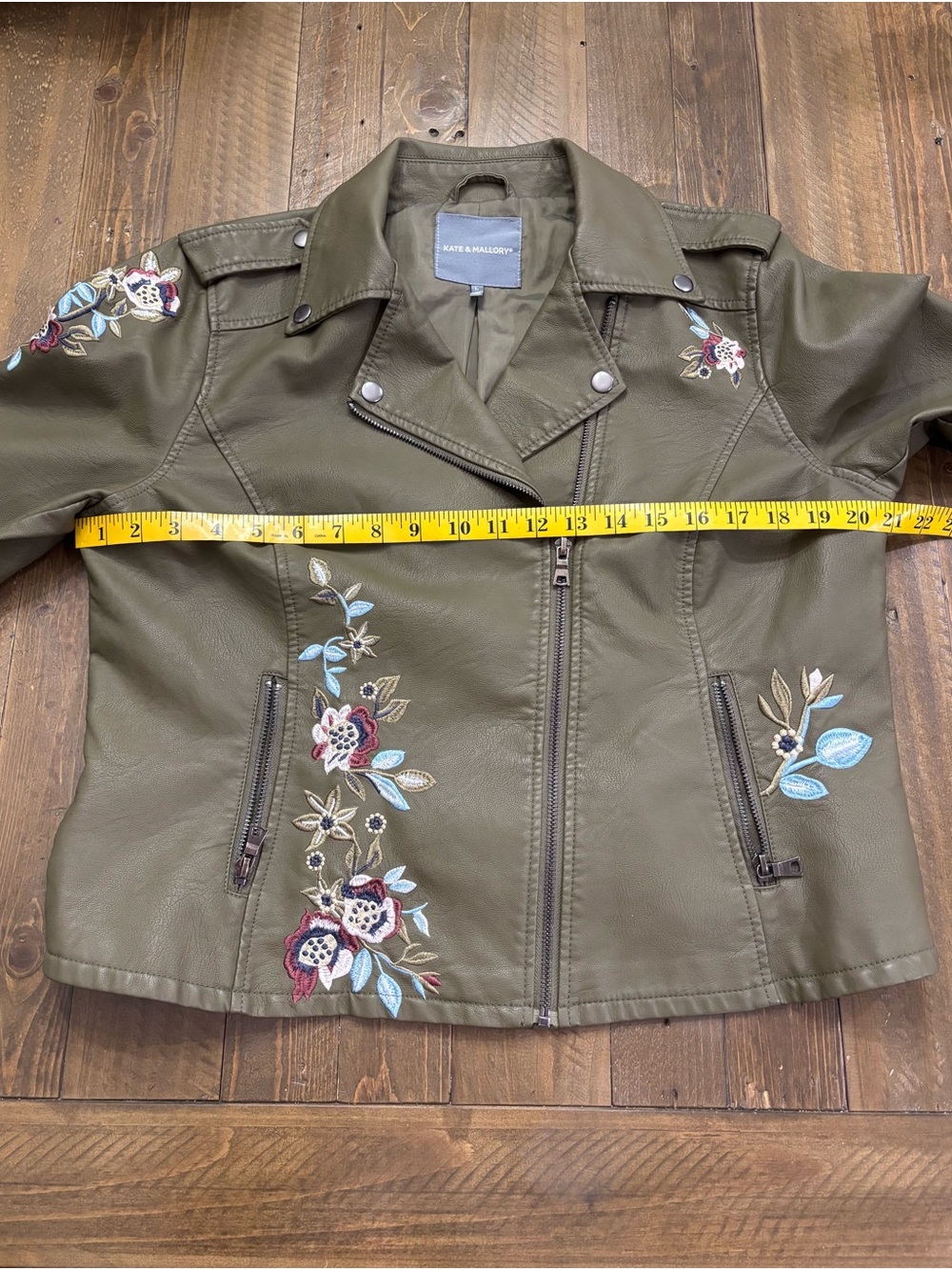 Kate & Mallory Olive Green Faux Leather Floral Moto Jacket - Picture 5 of 6